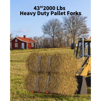 Pallet Forks Skid Steer - 60" 4000LB Heavy Duty Clamp-On Tractor Forks With Adjustable Stabilizer Bar For Buckets 2 Pallet Forks Skid Steer - 60" 4000LB Heavy Duty Clamp-On Tractor Forks With Adjustable Stabilizer Bar For Buckets
