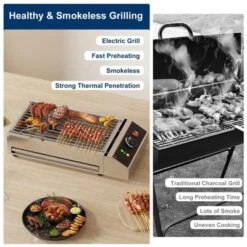 Electric Indoor Grill, 1800W Commercial Portable BBQ Grill Smokeless Countertop Grill With Removable Griddle, Stainless Steel, For Restaurant Home -Furniture GUEST ebce989d d47a 4984 8484 a125efd76592