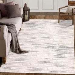 8x10 Rugs Non-Slip ¨C Modern Boho Abstract Area Rug Stain-Resistant Low Pile Carpet | Machine Washable Ivory Accent Rug With TPR Backing -Furniture GUEST ec27156d 3928 4d40 90e9 a71cae1bf849