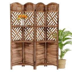 Wooden Room Divider Wall 4 Panel,5.6FT Tall Room Divider With Shelves,Folding Privacy Screens 67 In For Room Separation Home Office Bedroom -Furniture GUEST ec61fd88 06e8 46d9 a9d4 0f6ccc9fda40
