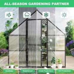 Greenhouse 6x7 Aluminum-Framed Heavy Duty Polycarbonate With Quick Setup Structure And Roof Vent Large Enhanced Outdoors Green House Kit -Furniture GUEST ec75813a d4c4 46bd 88f4 74c39099cdcc 1