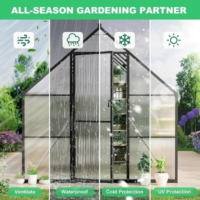 Greenhouse 6x11 Aluminum-Framed Heavy Duty Polycarbonate With Quick Setup Structure And Roof Vent Large Enhanced Outdoors Green House Kit 4 Greenhouse 6x11 Aluminum-Framed Heavy Duty Polycarbonate With Quick Setup Structure And Roof Vent Large Enhanced Outdoors Green House Kit - Image 2