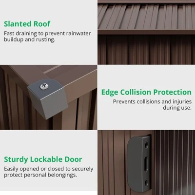 TROPOW 8x12 FT Outdoor Storage Shed, Metal Garden Shed With Lockable Door,and Sloped Roof, Utility Metal Tool Storage Sheds For Backyard, Brown 5 TROPOW 8x12 FT Outdoor Storage Shed, Metal Garden Shed With Lockable Door,and Sloped Roof, Utility Metal Tool Storage Sheds For Backyard, Brown - Image 3