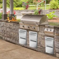 13" X 21" Stainless Steel Flush Mount BBQ Drawers With Grooved Handle,for Outdoor Kitchen Island Or Patio Grill Station