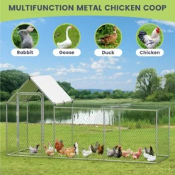 Chicken Coop Walk In Run - Large Metal Poultry Cage With Cover, Heavy Duty Wire Mesh Enclosure For Hens, Ducks & Rabbits