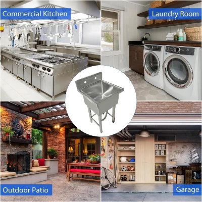 Utility Sink Free Standing Single Bowl Kitchen Sink With Cold And Hot Water Pipe Stainless Steel Sink For Laundry Room Bathroom Farmhouse 6 Utility Sink Free Standing Single Bowl Kitchen Sink With Cold And Hot Water Pipe Stainless Steel Sink For Laundry Room Bathroom Farmhouse - Image 4