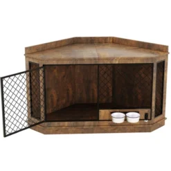 51.3" Corner Dog Crate Furniture With 360¡ã Rotating Feeder, Decorative Dog Crates Dog Cage TV Stand Wooden Dog Kennel End Table -Furniture GUEST ed6d4d39 5110 474f 891e f5e87b941ed3