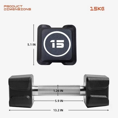 TROPOW Square Dumbbell (15KG/30LB/55LB) ¨C Black PU Coated Non-Slip Weight For Home Gym & Strength Training 5 TROPOW Square Dumbbell (15KG/30LB/55LB) ¨C Black PU Coated Non-Slip Weight For Home Gym & Strength Training - Image 3