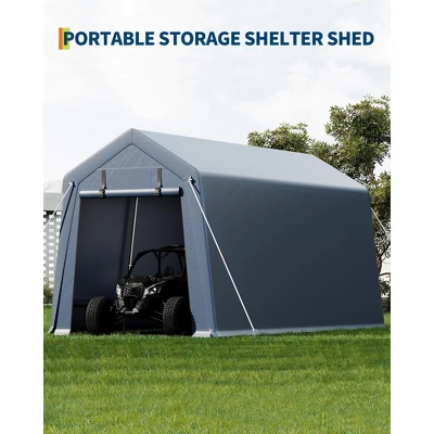 10'*15' Outdoor Storage Shed, Heavy Duty Carport With Roll-Up Door-Waterproof Portable Garage For Motorcycle, Tools, All-Weather Protection.gray 10 10'*15' Outdoor Storage Shed, Heavy Duty Carport With Roll-Up Door-Waterproof Portable Garage For Motorcycle, Tools, All-Weather Protection.gray - Image 8