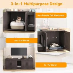 55" Cat Litter Box Enclosure Furniture, 3-in-1 Hidden Litter Cabinet With Barn Doors & Double Rooms For 2 Cats, Wooden Pet Furniture , Brown 11 55" Cat Litter Box Enclosure Furniture, 3-in-1 Hidden Litter Cabinet With Barn Doors & Double Rooms For 2 Cats, Wooden Pet Furniture , Brown -Furniture GUEST ee0c478b ede2 4b5b 907e a00b71692fa3