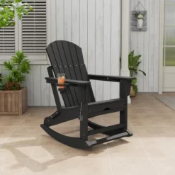 Rocking Adirondack Chairs, Folding Adirondack Rocking Chair With Footrest, Adirondack RockingChair Outdoor With Retractable Ottoman And Cup Holder -Furniture GUEST ee688803 afd5 46ba 9e50 1c0a2de63bb3