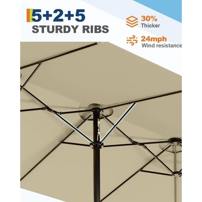 15FT Large Patio Umbrella With Lights, 36 Lights Double-Sided Patio Umbrella With Weighted Base For Poolside Garden Backyard 4 15FT Large Patio Umbrella With Lights, 36 Lights Double-Sided Patio Umbrella With Weighted Base For Poolside Garden Backyard - Image 2