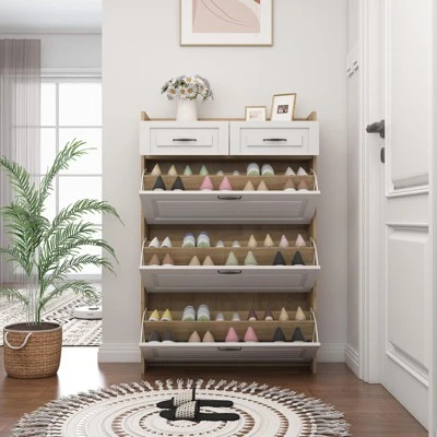 TROPOW Shoe Cabinet With 3 Flip Drawers For Entryway, Shoe Rack Storage Cabinet With 2 Drawers, Shoe Cabinet Organizer For Entrance Hallway,White 4 TROPOW Shoe Cabinet With 3 Flip Drawers For Entryway, Shoe Rack Storage Cabinet With 2 Drawers, Shoe Cabinet Organizer For Entrance Hallway,White - Image 2