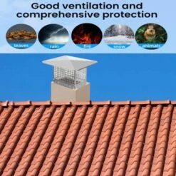 Chimney Cap, 12x12 Inches Square Stainless Steel Chimney Cover - Adjustable Bottom, Mesh For Clay Flue (Silver)