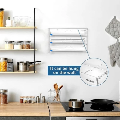 Foil And Plastic Wrap Organizer,3 In 1 Acrylic Aluminum Foil Holder,Plastic Wrap,Aluminum Foil And Wax Paper,Storage Dispenser 4 Foil And Plastic Wrap Organizer,3 In 1 Acrylic Aluminum Foil Holder,Plastic Wrap,Aluminum Foil And Wax Paper,Storage Dispenser - Image 2