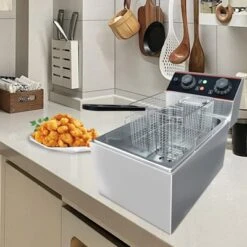 Dual-Tank Commercial Deep Fryer, Stainless Steel Countertop Fryer Machine With Baskets And Lids -Furniture GUEST f1f8582d 7ce8 463d b063 922c1a1f1176