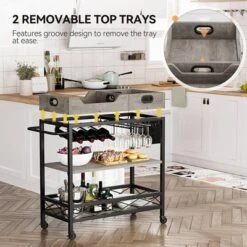TROPOW 2-Portable-Tray Home Bar Cart | 3-Tier Rolling Bar Cart With Wheels, Wine Rack & Glass Holder -Furniture GUEST f24313d2 d86c 4ed7 9623 15692cae0634