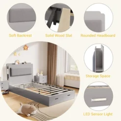 Twin Size Bed Frame, Wooden Platform Bed Frame With 2-Tier Storage Headboard And 2 Drawers, Twin Size Bed Frame With Wooden Slat Support, Light Grey 15 Twin Size Bed Frame, Wooden Platform Bed Frame With 2-Tier Storage Headboard And 2 Drawers, Twin Size Bed Frame With Wooden Slat Support, Light Grey -Furniture GUEST f254920c 9938 488d bb0c ef0bc3134f8a