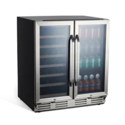 Wine Cooler, Refrigerator - Towallmark 2BC-T 6.24 Cu.Ft Black, 33-Bottle/96-Can Dual Zone With Blue Light, Safety Lock & Removable Wooden Shelves -Furniture GUEST f2f9f93d 9414 4036 bcba 4c45d73a42b4