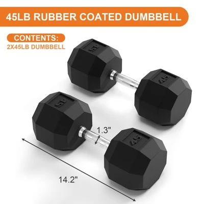 TROPOW Rubber-Coated Hex Dumbbell Set (5-50LB, 200-550LB Options) ¨C Black Home & Gym Weights For Strength Training & Full-Body Workouts 4 TROPOW Rubber-Coated Hex Dumbbell Set (5-50LB, 200-550LB Options) ¨C Black Home & Gym Weights For Strength Training & Full-Body Workouts - Image 2