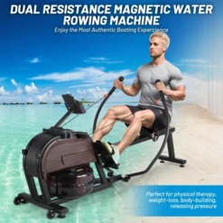 Rowing Machine, Water Rower Machine For Home, Extended Slide Rail With Max 350lb Weight Capacity
