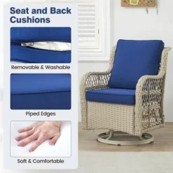 3 Piece Outdoor Patio Set, Wicker Rocking Bistro Set With 2 Swivel Chairs & Tempered Glass Top Table -Furniture GUEST f459f362 ea92 499b bf4f f7fb3c6b2a10