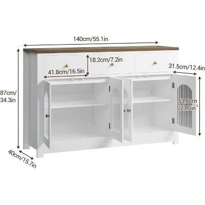 55Inch Large Sideboard Buffet Storage Cabinet With 3 Drawer And 4 Doors Wood Coffee Bar Buffet Table 5 55Inch Large Sideboard Buffet Storage Cabinet With 3 Drawer And 4 Doors Wood Coffee Bar Buffet Table - Image 3