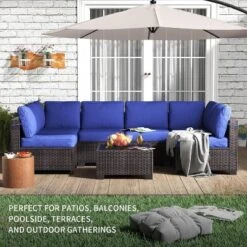 Patio Furniture Set 7 Pieces Outdoor Rattan With Detachable Soft Cushions Patio Conversation Sets Waterproof Patio Sectional Sofa With Glass Top Table -Furniture GUEST f6711cf2 bbbf 4a44 a622 80d048471d19