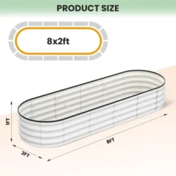 Raised Garden Bed Galvanized Steel - 8x2ft Large Outdoor Planter Box Kit With Wave Design, Open Base & Durable Frame, White -Furniture GUEST f6e268a9 aea5 4150 bf5e 22d613036e85