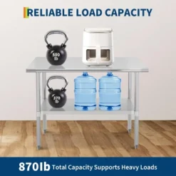Stainless Steel Table For Prep & Work, 2-Tier Shelf Commercial Metal Worktable Adjustable Height & Leveling Feet, Extra Strength Kitchen Storage Rack -Furniture GUEST f73febe3 66ff 4e63 a104 a7ed86b54faf