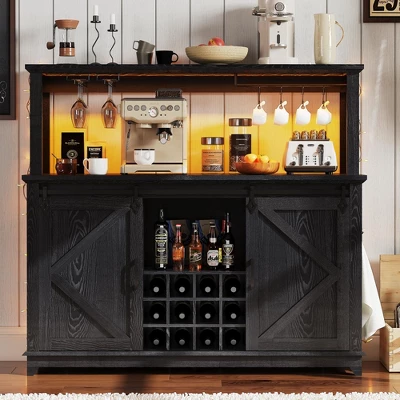 Coffee Bar Cabinet 55", Large Kitchen Hutch,Built-in Power Outlet, Tall Buffet Cabinet With Barn Sliding Door, Wine Glass Rack & Ample Storage 9 Coffee Bar Cabinet 55", Large Kitchen Hutch,Built-in Power Outlet, Tall Buffet Cabinet With Barn Sliding Door, Wine Glass Rack & Ample Storage - Image 7