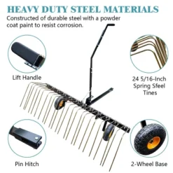 TROPOW 60-Inch Heavy Duty Garden Rake ¨C Adjustable Stainless Steel Tow-Behind Dethatcher For Yard, Farm & Grass Cleaning -Furniture GUEST f82efe36 331e 4410 82f8 ff9c51694360