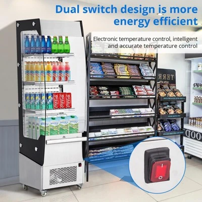 Commercial Refrigerator - 7.8 Cu.FT Open Merchandiser With Interior LED Lighting, Double-Layered Glass, 4 Wheels, 110V Floor Fridge 4 Commercial Refrigerator - 7.8 Cu.FT Open Merchandiser With Interior LED Lighting, Double-Layered Glass, 4 Wheels, 110V Floor Fridge - Image 2