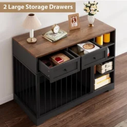 Dog Crate Furniture 47”, Large Dog Crate TV Stand With 2 Drawers And 4 Shelves, Wooden Dog Kennel Indoor, Decorative Dog Cage With Storage -Furniture GUEST f94c2cde 49a5 4453 b49a 9019acd6f4bd