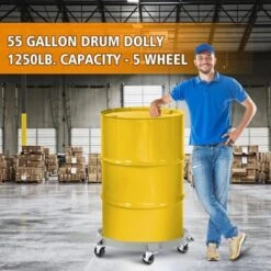 Drum Dolly Barrel Cart - Heavy Duty 5-Wheel Design W/ Dual Brakes & 500kg Capacity, Industrial Roller Trolley For Warehouse, 2 Pack