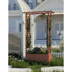 Raised Garden Bed With Trellis, 45 Inch Wood Planter Box With Side Trellis, Hanging Roof, And 4 Drainage Holes, Freestanding Elevated Garden Bed -Furniture GUEST fa3446b7 5efd 48a2 9dd8 764d20820e87