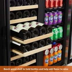 Wine Cooler, Refrigerator - Towallmark 2BC-T 6.24 Cu.Ft Black, 33-Bottle/96-Can Dual Zone With Blue Light, Safety Lock & Removable Wooden Shelves -Furniture GUEST faf0921b cdea 4891 9b0e 6ce9e4630b8a