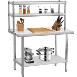 Stainless Steel Table With Overshelves, 48" X 24" Commercial Work Table With Shelf, Metal Kitchen Prep Table & Shelving Combo -Furniture GUEST fb24dc0a 81d3 48ef b9c9 fdd90f1f4ee8