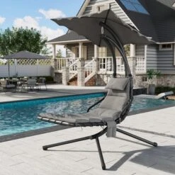 Hanging Chaise Lounge Swing Chair, Hanging Curved Chaise Lounge Chair Umbrella, Curved Steel Hammock Lounger Chairs For Patio Pool Garden Backyard -Furniture GUEST fbe81e6b f44b 42c8 bcd4 96a1b9b4877f