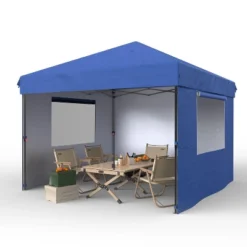10x10 Pop Up Canopy With 3 Sidewalls - Easy Up Camping Tent With One Button Push Setup For Deck, Garden, Sports, Beach, Party -Furniture GUEST fc25ccd2 d3cf 4dc4 8a24 e4dafbf862c7