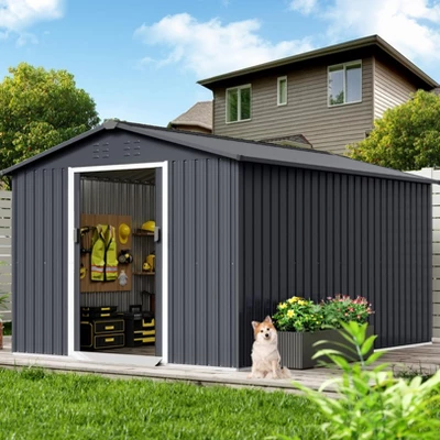 TROPOW 8x12 FT Outdoor Storage Shed, Metal Garden Shed With Lockable Door,and Sloped Roof, Utility Metal Tool Storage Sheds For Backyard, Gray 9 TROPOW 8x12 FT Outdoor Storage Shed, Metal Garden Shed With Lockable Door,and Sloped Roof, Utility Metal Tool Storage Sheds For Backyard, Gray - Image 7