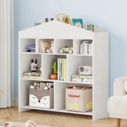 9-Cubby Kids Bookshelf Toy Storage Organizer - White Wooden Bookcase For Playroom, Nursery & Kids Room -Furniture GUEST fd4f3421 81b9 46fa a8c0 bcee850c0c92