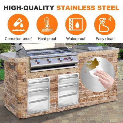 16" W X 21" H X 23" D Stainless Steel Flush Mount BBQ Drawers With Grooved Handle,for Outdoor Kitchen Island Or Patio Grill Station 7 16" W X 21" H X 23" D Stainless Steel Flush Mount BBQ Drawers With Grooved Handle,for Outdoor Kitchen Island Or Patio Grill Station - Image 5