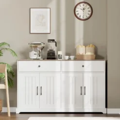 56" Large Sideboard Buffet Cabinet With Storage, Wooden Kitchen Storage Cabinet With Adjustable Shelf, Drawers & Barn Doors, Coffee Bar Buffet Table -Furniture GUEST fd6c79f4 746e 4523 be57 af68aef2c6dc