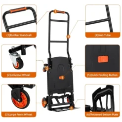 Hand Truck, Heavy Duty Folding Hand Truck 330 Lbs - 4-Wheel Dolly Cart With Elastic Ropes For Moving/Luggage/Warehouse -Furniture GUEST fd83219b 92ca 42db 9c32 152bd93cb632
