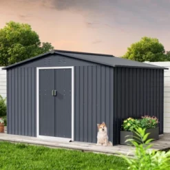 TROPOW 10x10 FT Outdoor Storage Shed, Metal Garden Shed With Lockable Door, And Sloped Roof, Utility Metal Tool Storage Sheds For Backyard, Gray -Furniture GUEST fdaa21cd 169c 4be7 b521 9a659bc91135