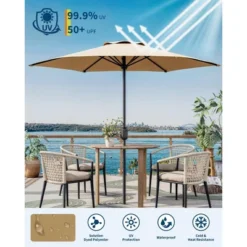 7.5FT Outdoor Patio Umbrella, Outdoor Table Umbrella, Market Umbrella, 6 Sturdy Ribs UV Protection Waterproof For Garden, Deck, Backyard, Pool (Tan) -Furniture GUEST fe1787f5 cea9 417a 82a1 2cfc5f0f8ab2