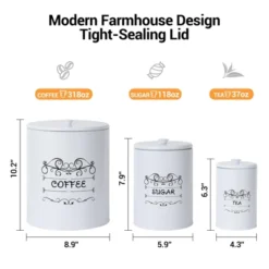 Kitchen Canisters Set, 3 Pcs Vintage Food Storage Containers With Airtight Lids - Farmhouse Coffee Tea Sugar Jars For Countertop -Furniture GUEST fe9c6c87 1e05 4f06 818e a6382b12e731