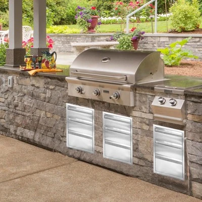 16" W X 21" H X 23" D Stainless Steel Flush Mount BBQ Drawers With Grooved Handle,for Outdoor Kitchen Island Or Patio Grill Station 3 16" W X 21" H X 23" D Stainless Steel Flush Mount BBQ Drawers With Grooved Handle,for Outdoor Kitchen Island Or Patio Grill Station