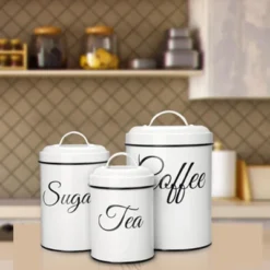 Kitchen Canisters Set, 3 Pcs Vintage Food Storage Containers With Airtight Lids - Farmhouse Coffee Tea Sugar Jars For Countertop -Furniture GUEST feb776c8 3e9b 4228 acb5 f05ece899dc0
